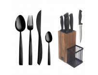 Orion Příbory BLACK Luxure 24 ks + dárek Stojan na nože+5 ks nožů