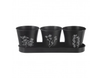 Orion Květináč bylinky BLACK pr. 11cm 3 ks s podtáckem