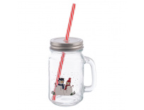 Orion Sklenice Straw s víčkem a brčkem SNĚHULÁK 0,5 l