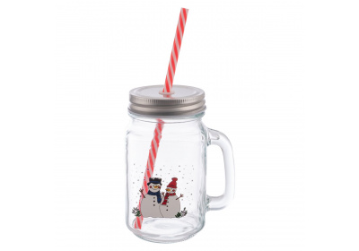 Orion Sklenice Straw s víčkem a brčkem SNĚHULÁK 0,5 l